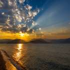 USA, Washington State, Seabeck. Sunset over Hood Canal and Olympic Mountains. Art Print